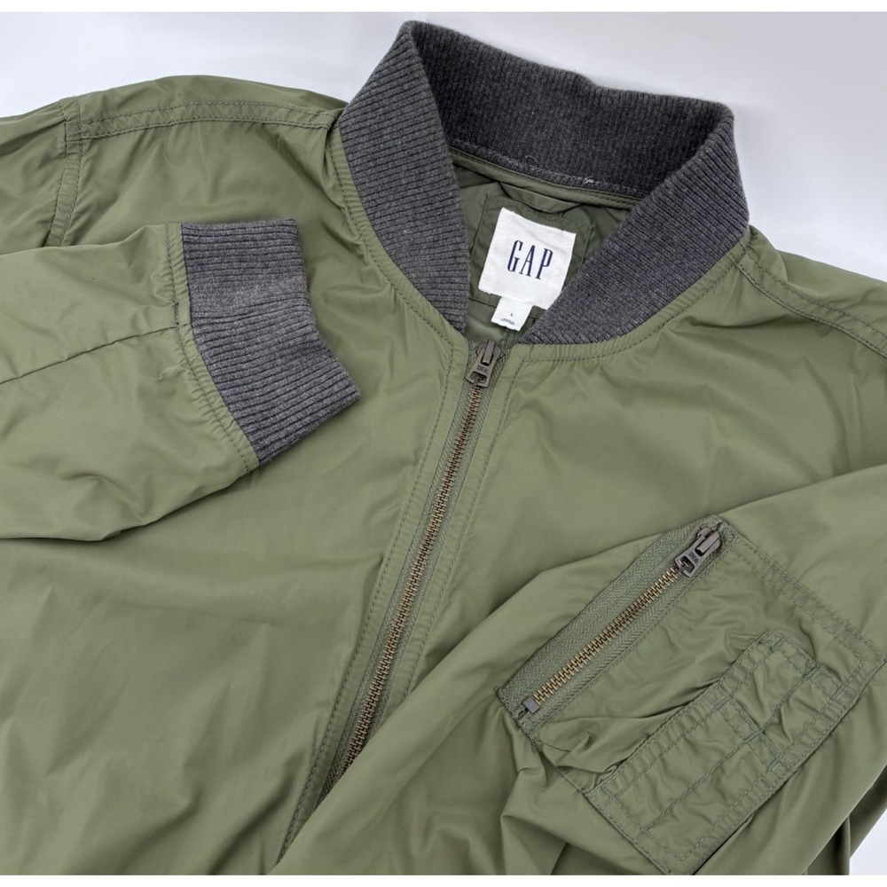 Gap Lightweight Bomber Jacket Army Green‎ Y2K Aviator Nylon Flight Zips Mens L